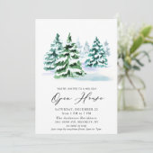 Waterverf kerstfeestdag in Pine Tree Open House Kaart (Staand voorkant)