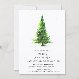 Waterverf kerstfeestdag in Pine Tree Open House Kaart