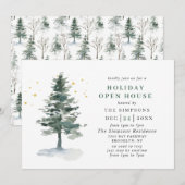 Waterverf kerstfeestdag in Pine Tree Open House Kaart (Voorkant / Achterkant)