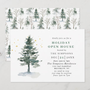 Waterverf kerstfeestdag in Pine Tree Open House Kaart