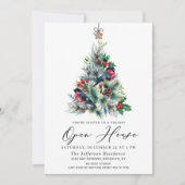 Waterverf kerstfeestdag in Pine Tree Open House Kaart (Voorkant)