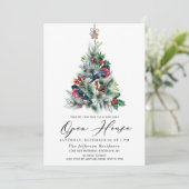 Waterverf kerstfeestdag in Pine Tree Open House Kaart (Staand voorkant)