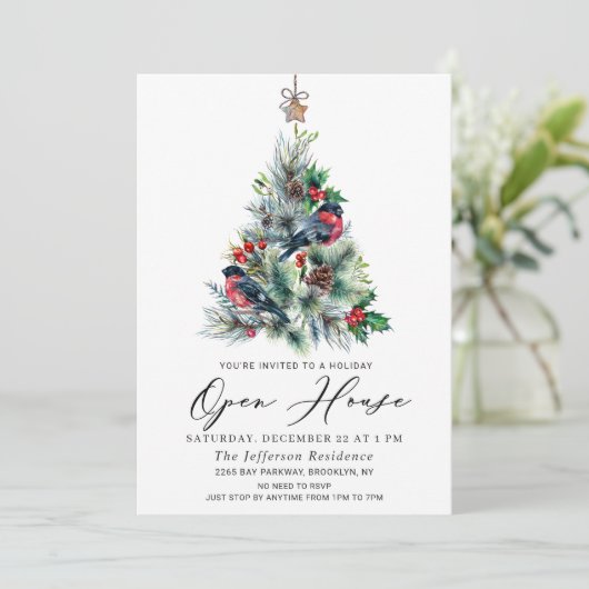 Waterverf kerstfeestdag in Pine Tree Open House Kaart (Staand voorkant)