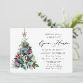 Waterverf kerstfeestdag in Pine Tree Open House Kaart (Staand voorkant)