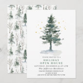 Waterverf kerstfeestdag in Pine Tree Open House Kaart (Voorkant / Achterkant)