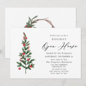 Waterverf kerstfeestdag in Pine Tree Open House Kaart (Voorkant / Achterkant)