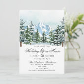 Waterverf kerstfeestdag in Pine Tree Open House Kaart (Staand voorkant)