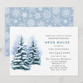Waterverf kerstfeestdag in Pine Tree Open House Kaart (Voorkant / Achterkant)
