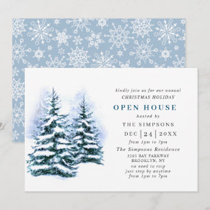 Waterverf kerstfeestdag in Pine Tree Open House Kaart