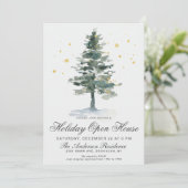 Waterverf kerstfeestdag in Pine Tree Open House Kaart (Staand voorkant)