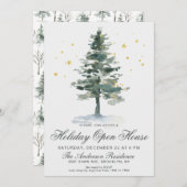 Waterverf kerstfeestdag in Pine Tree Open House Kaart (Voorkant / Achterkant)