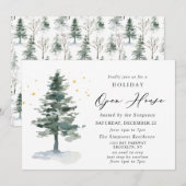 Waterverf kerstfeestdag in Pine Tree Open House Kaart (Voorkant / Achterkant)