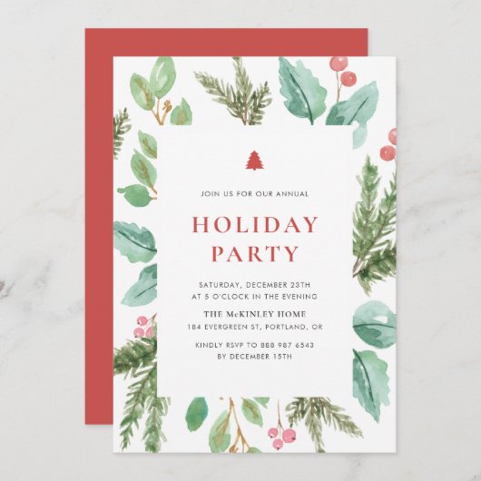 Waterverf kerstfeestdag kaart (Voorkant / Achterkant)