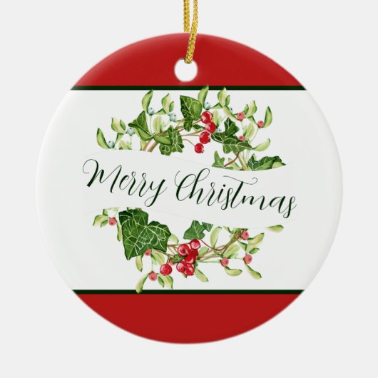 Waterverf kerstfeestdag keramisch ornament (Voorkant)