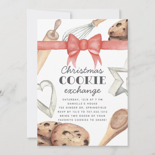 Waterverf kerstfeestdag Koekjesruilpartij Kaart (Voorkant)