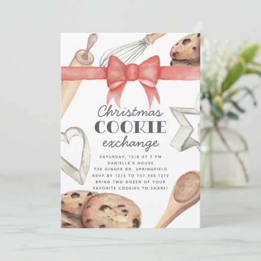 Waterverf kerstfeestdag Koekjesruilpartij Kaart (Staand voorkant)