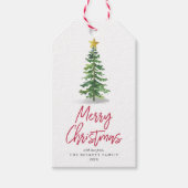 Waterverf kerstfeestdag met bomen cadeaulabel (Voorkant)