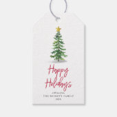 Waterverf kerstfeestdag met bomen cadeaulabel (Voorkant)