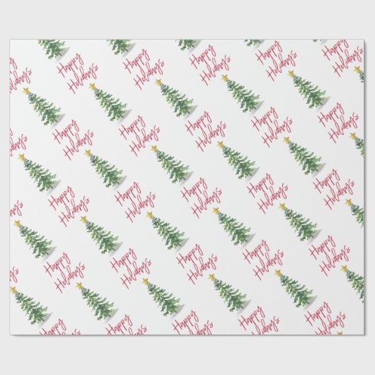 Waterverf kerstfeestdag met bomen cadeaupapier (Vlak)