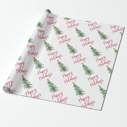 Waterverf kerstfeestdag met bomen cadeaupapier (Uitgerold)