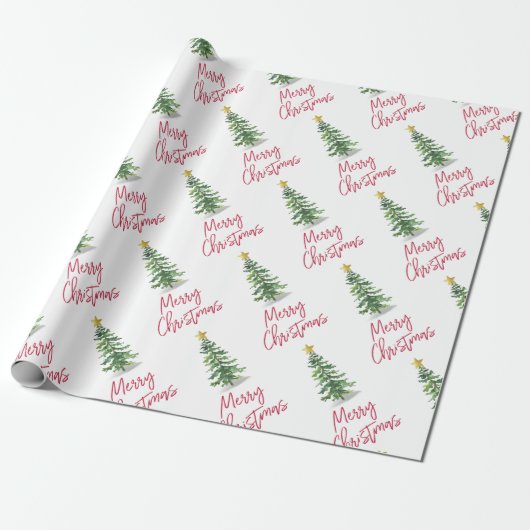 Waterverf kerstfeestdag met bomen cadeaupapier (Uitgerold)
