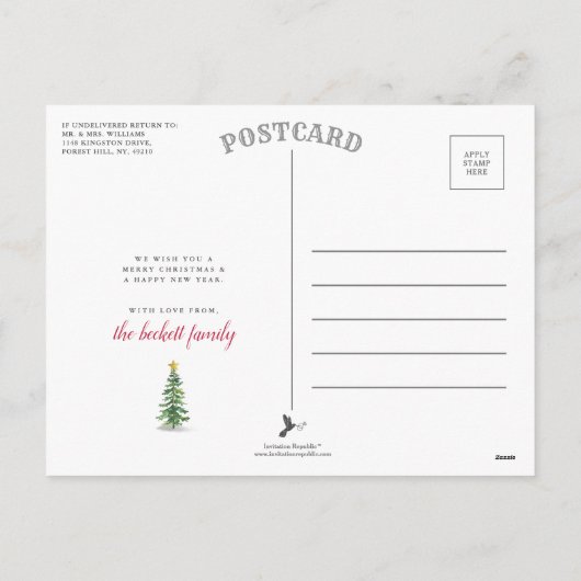 Waterverf kerstfeestdag met bomen feestdagenkaart (Achterkant)