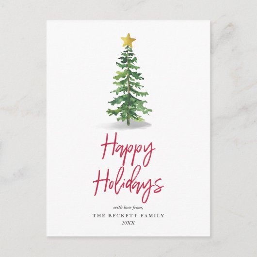 Waterverf kerstfeestdag met bomen feestdagenkaart (Voorkant)