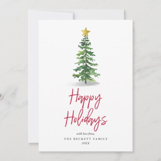 Waterverf kerstfeestdag met bomen feestdagenkaart (Voorkant)