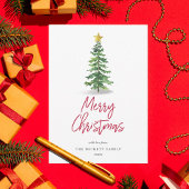 Waterverf kerstfeestdag met bomen feestdagenkaart