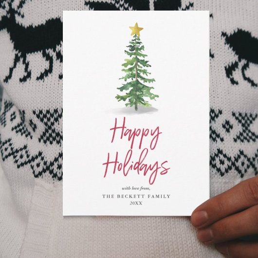 Waterverf kerstfeestdag met bomen feestdagenkaart