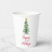 Waterverf kerstfeestdag met bomen papieren bekers (Achterkant)