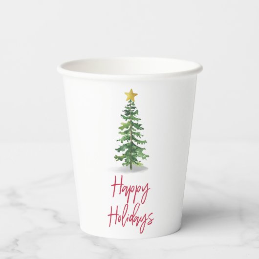 Waterverf kerstfeestdag met bomen papieren bekers (Achterkant)