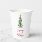 Waterverf kerstfeestdag met bomen papieren bekers (Voorkant)