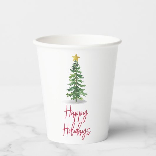 Waterverf kerstfeestdag met bomen papieren bekers (Voorkant)