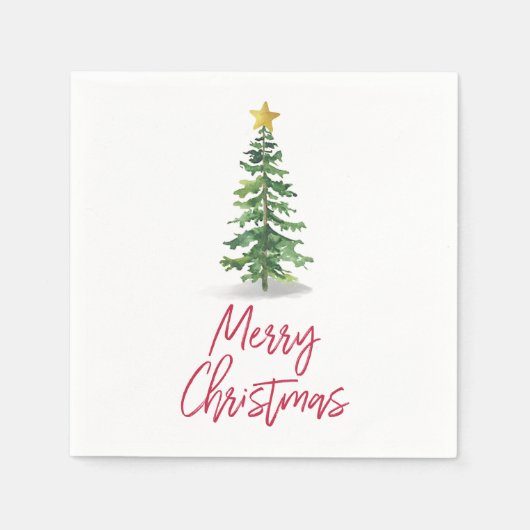 Waterverf kerstfeestdag met bomen servet (Voorkant)