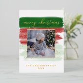 Waterverf kerstfeestdag met gouden  folie feestdagenkaart (Staand Voorkant)