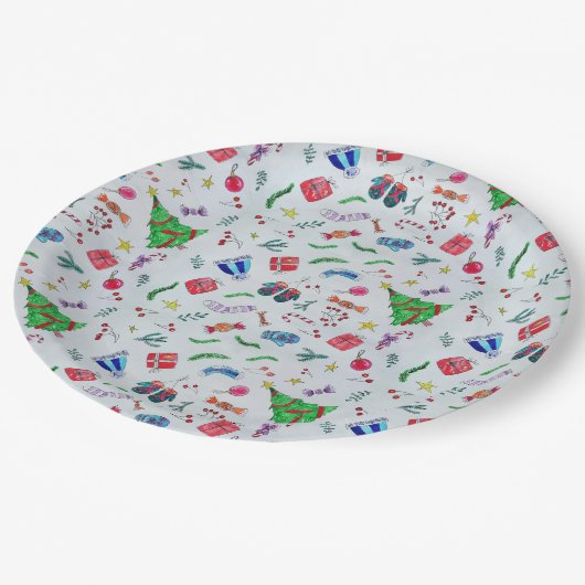 Waterverf kerstfeestdag papieren bordje (Gekanteld)