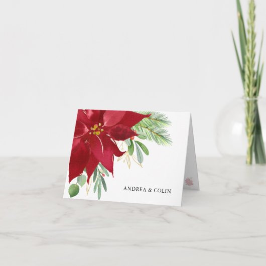 Waterverf kerstfeestdag Poinsettia Dank u wel Bedankkaart (Voorkant)