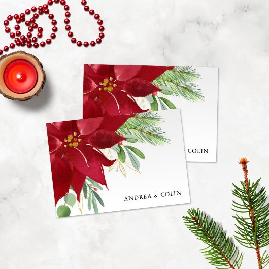 Waterverf kerstfeestdag Poinsettia Dank u wel Bedankkaart