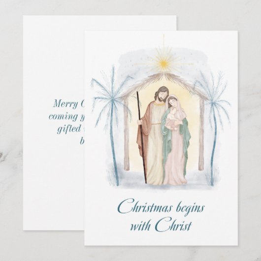 Waterverf kerstfeestdag Religieuze feestdag C Feestdagenkaart (Voorkant / Achterkant)