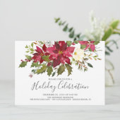 Waterverf Kerstfeestdag Rode Poinsettia Kaart (Staand voorkant)