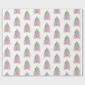 Waterverf kerstfeestdag roze bomen cadeaupapier (Vlak)