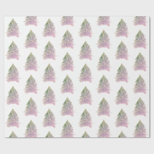 Waterverf kerstfeestdag roze bomen cadeaupapier (Vlak)