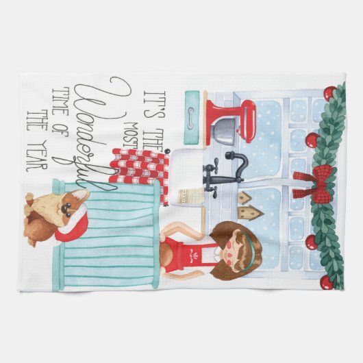 Waterverf kerstfeestdagen theedoek (Horizontaal)
