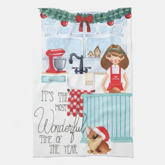 Waterverf kerstfeestdagen theedoek (Verticaal)