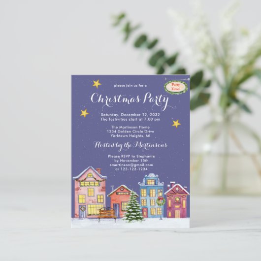 Waterverf kerstfeestelijke uitnodiging voor het sn (Staand voorkant)