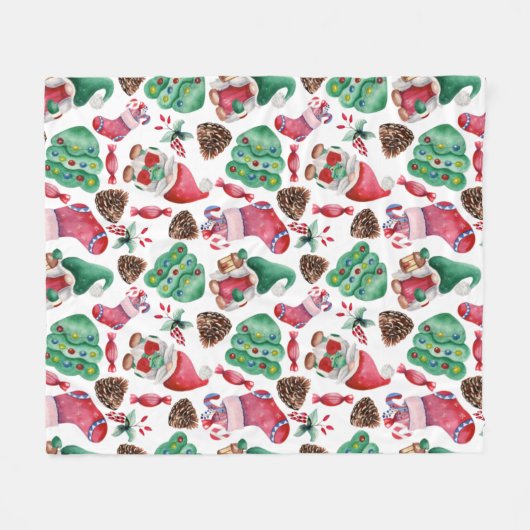 Waterverf kerstfeestmaal fleece deken (Voorkant (Horizontaal))