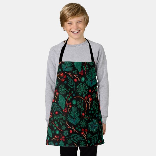 Waterverf kerstflessenpatroon | Apron Schort (Gedragen)