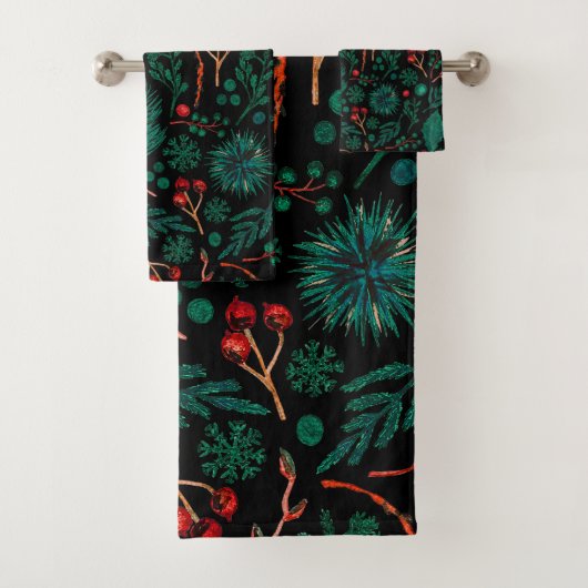 Waterverf kerstflessenpatroon | Bath Towel Bad Handdoek (Insitu)