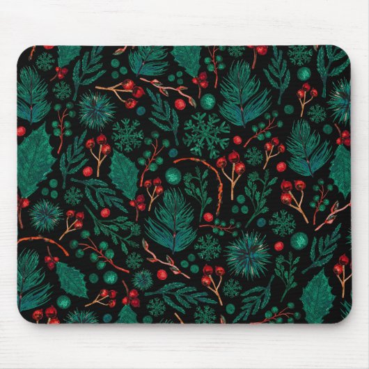 Waterverf kerstflessenpatroon | Mousepad Muismat (Voorkant)